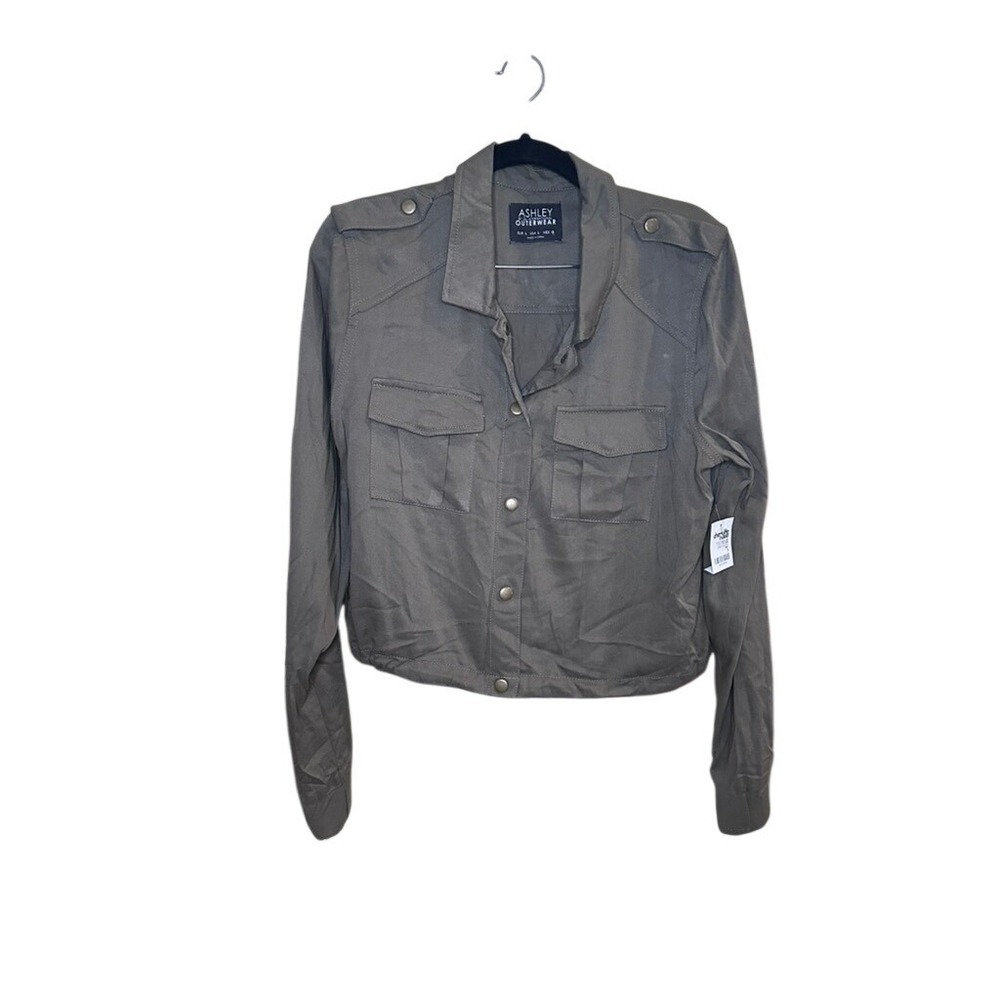 Ashley Outerwear Olive Green‎ Cropped Utility Military Jacket Womens Large NWT